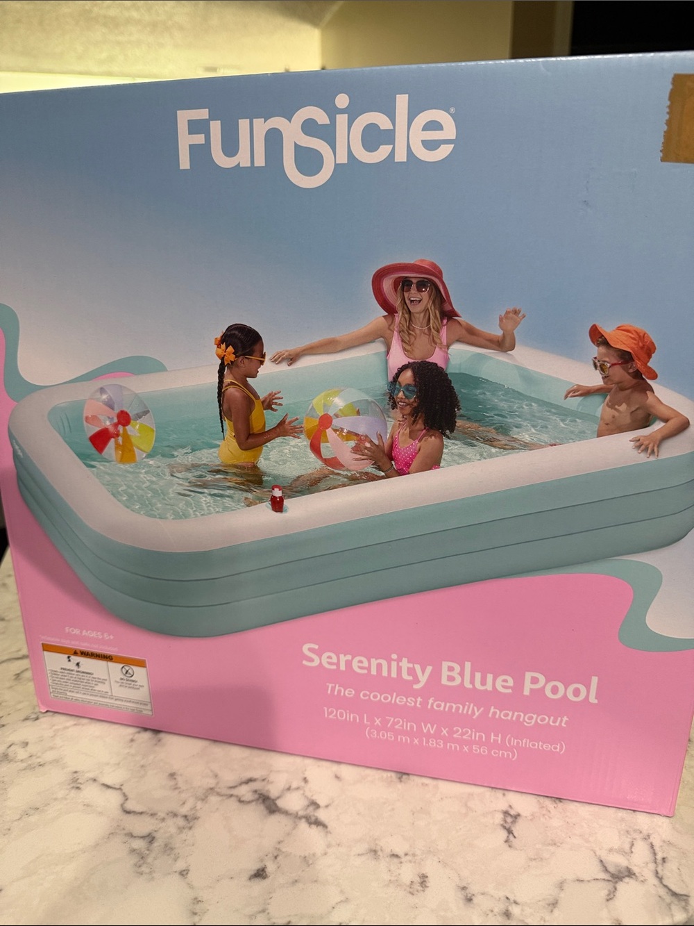 Funsicle Serenity Blue Family Inflatable Pool 
120" L by 72" W by 22" H    NWT